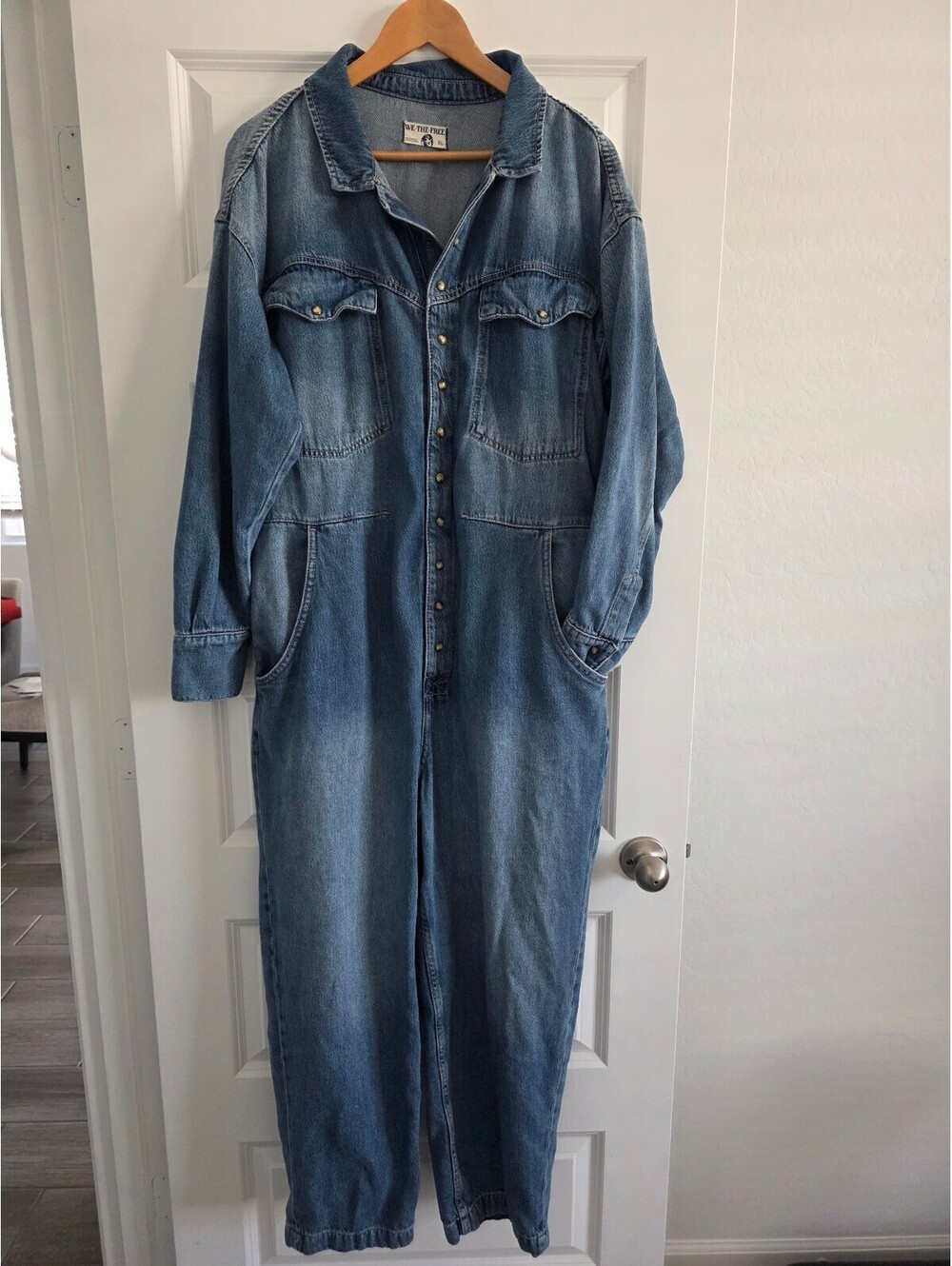 Free People Townes Denim Jumpsuit 90s y2k streetwear. Size XL.